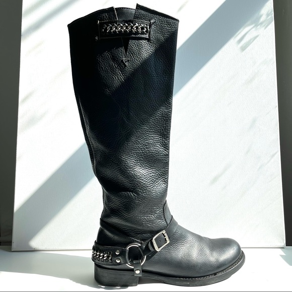 Frye Jenna Chain tall black leather boots. - Picture 2 of 10